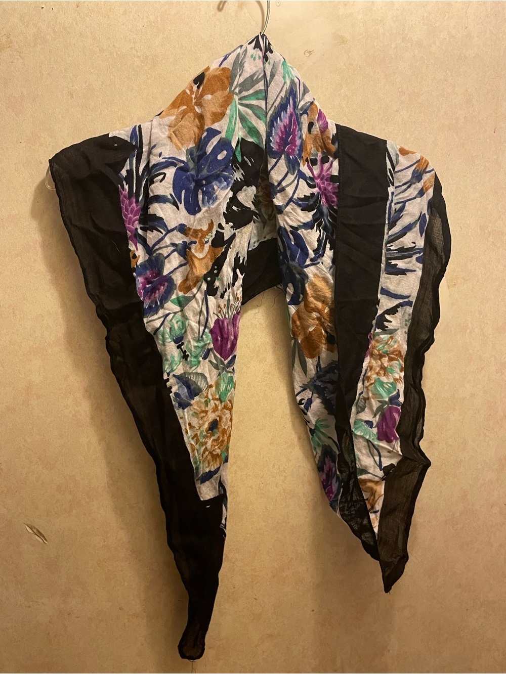 Floral Print Black-Trim Lightweight Women's Scarf
